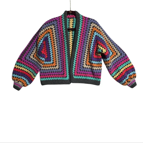 HANDMADE CROCHET OPEN FRONT GRANNY CARDIGAN SWEATER SZ M - Picture 5 of 9